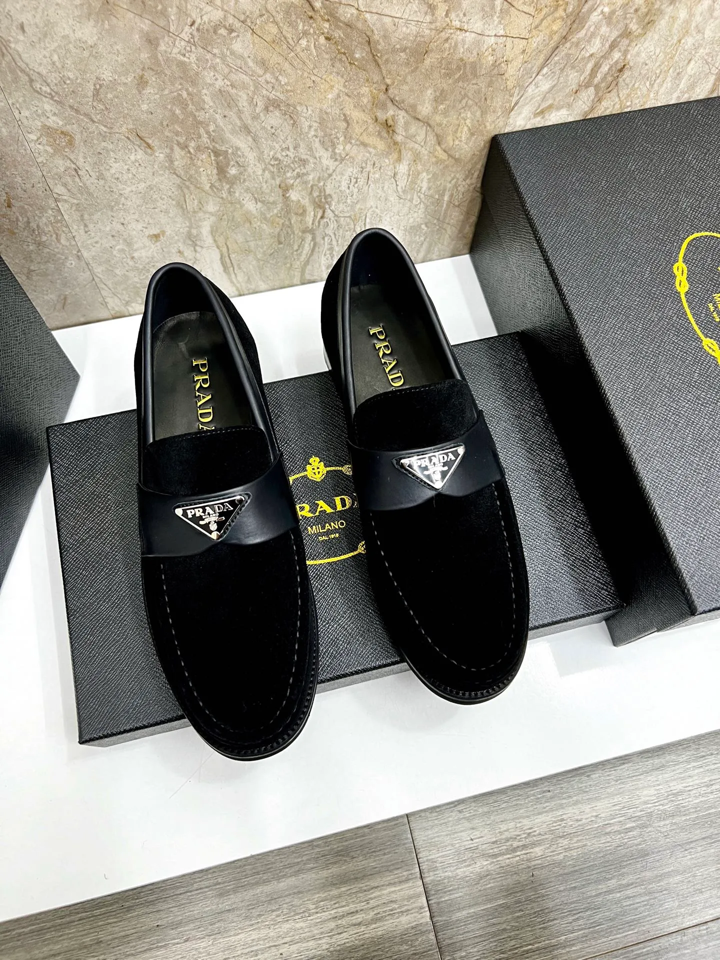 PRADA~ Size: 38-44 (customized 45/46 P: 💰880 P's original official website new high-end men's leather shoes, top-quality original replicas, made of imported open edge beads/calf leather, calf leather breathable lining, original leather outsole!